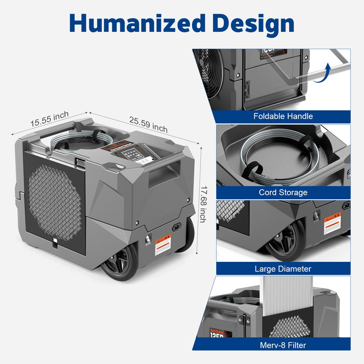 Abestorm 264 PPD 3,000 Sq.Ft Commercial Dehumidifier with Pump and Drain Hose | Hurricane 125P