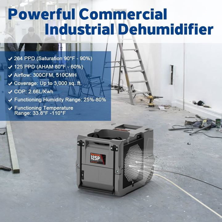 Abestorm 264 PPD 3,000 Sq.Ft Commercial Dehumidifier with Pump and Drain Hose | Hurricane 125P
