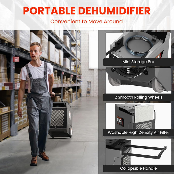 Abestorm 180 PPD 2,300 Sq.Ft Commercial Dehumidifiers with Pump and Drain Hose | Hurricane 85P