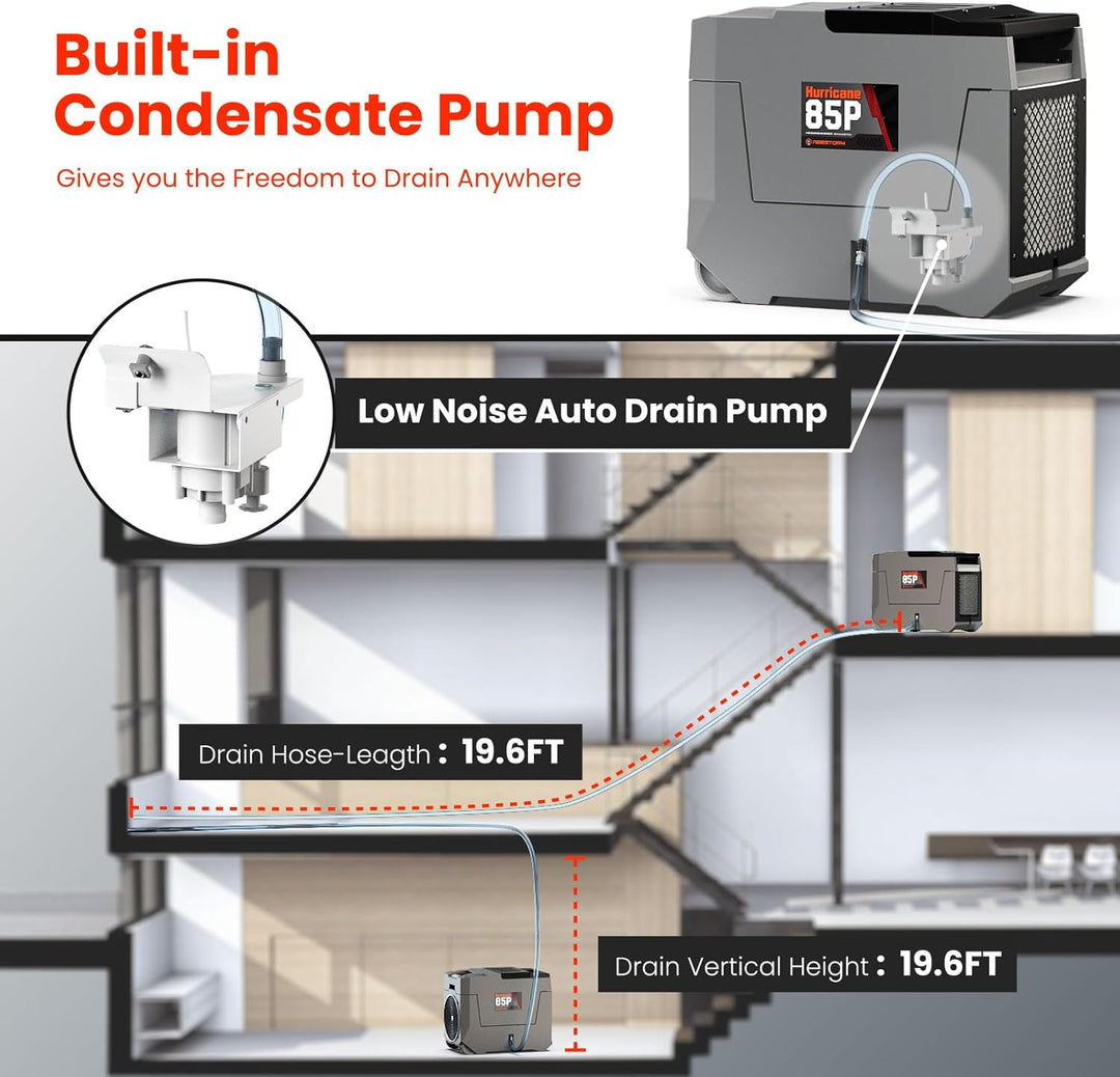 Abestorm 180 PPD 2,300 Sq.Ft Commercial Dehumidifiers with Pump and Drain Hose | Hurricane 85P