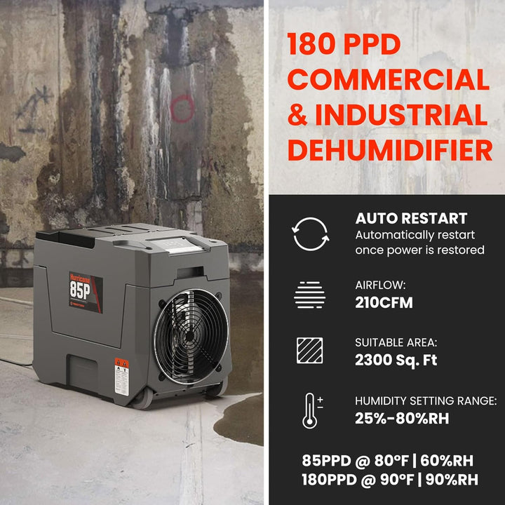 Abestorm 180 PPD 2,300 Sq.Ft Commercial Dehumidifiers with Pump and Drain Hose | Hurricane 85P