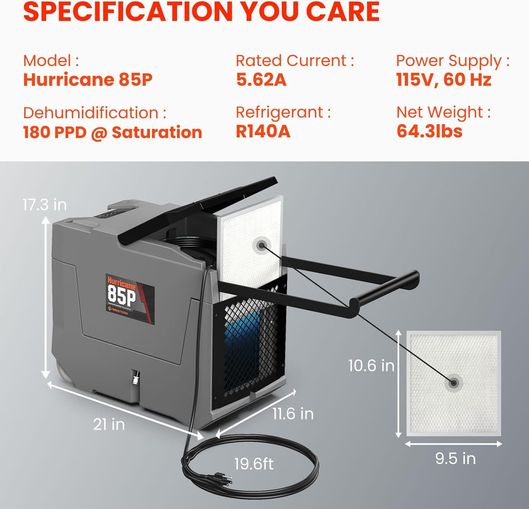 Abestorm 180 PPD 2,300 Sq.Ft Commercial Dehumidifiers with Pump and Drain Hose | Hurricane 85P
