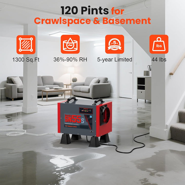 Abestorm 120 PPD Crawl Space Dehumidifier with Drain Hose for Basement | Guardian SN55S