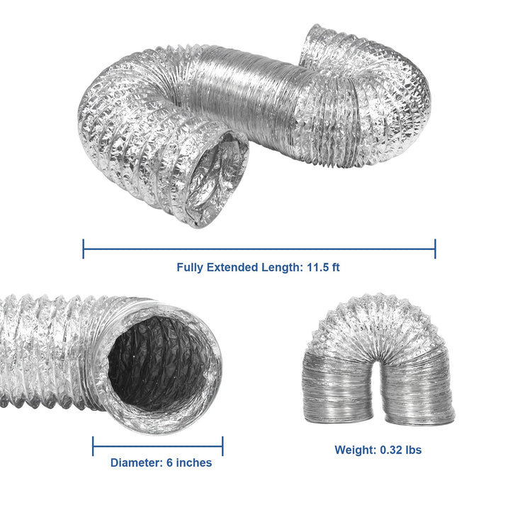 Abestorm Dehumidifier Aluminum Flexible Foil Outlet Duct for Guardian SNS55, SN90 and SNS90, 6 inches in diameter and 11.5 feet long (6")