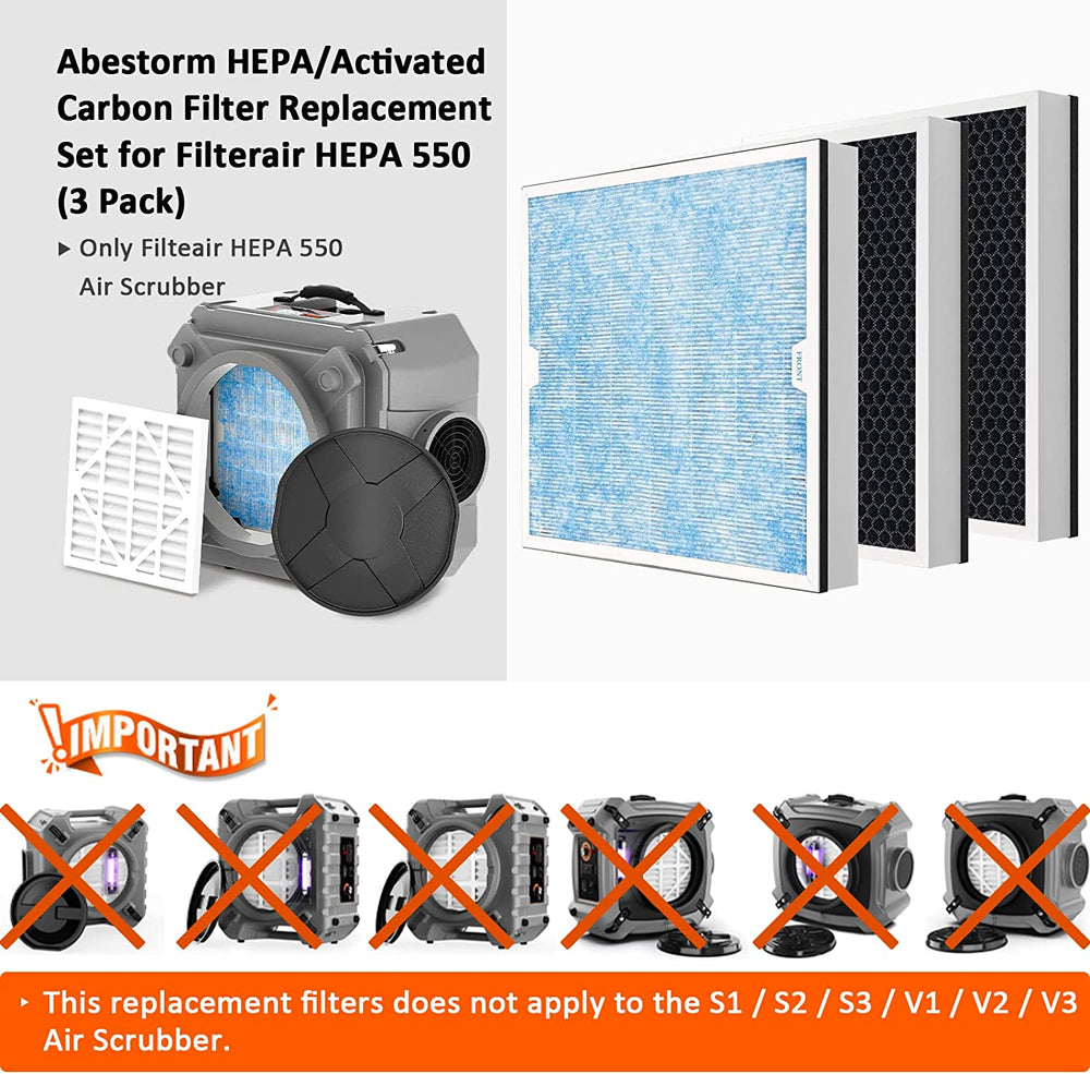 Abestorm 3 Pack HEPA/Activated Carbon Filter for Filterair HEPA 550