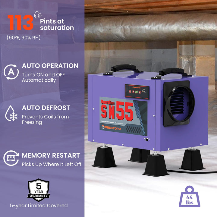Abestorm 113 PPD Crawl Space Dehumidifier with Drain Hose(Purple) | Guardian SN55