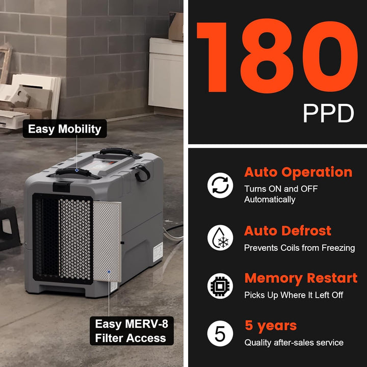 Abestorm 180 PPD 2,300 Sq.Ft Commercial Dehumidifier with Pump and Drain Hose | Hurricane LGR85